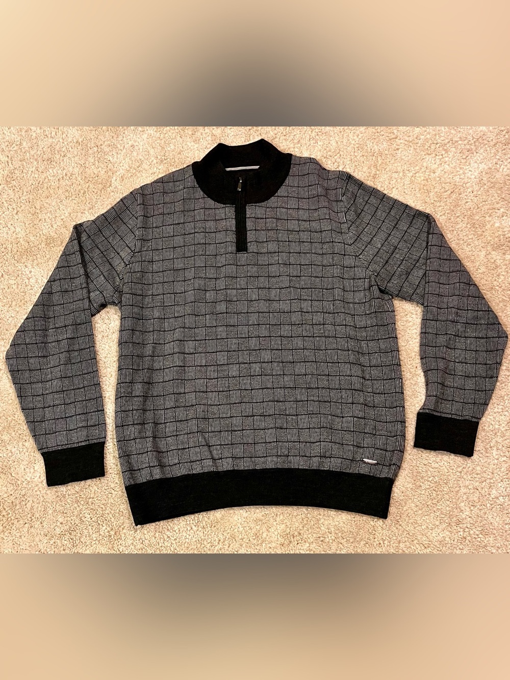 BRAX Steffen 1/4 Zip Pullover Sweater Gray Black Merino Blend Men's Large